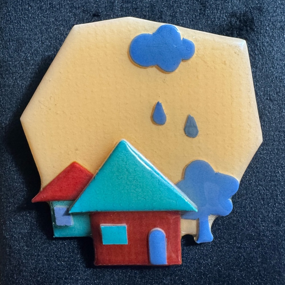 Colorful House and Cloud Brooch by Lucinda